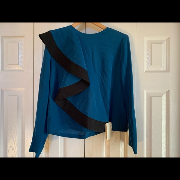 Auth Givenchy Asymmetric Ruffle-front silk top Blue sz 42 - Picture 5 of 13
